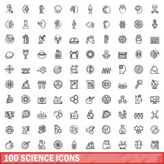 100 science icons set, outline style