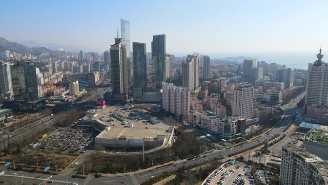 Aerial photography of Qingdao Fushan Bay building landscape skyline