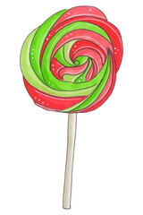 Bright sweet illustration of multicolor cream lollipop. Hand drawing, marker clipart on white background. For the design of sites, posts, publications, prints, your own designs