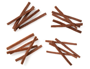 Sandalwood sticks isolated on white background, top view