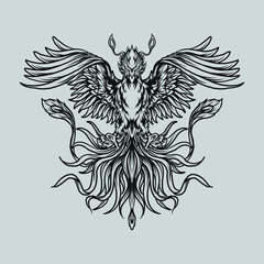 Fototapeta premium tattoo and t shirt design black and white hand drawn phoenix
