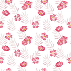Pink rosehip flowers, seamless pattern. watercolor background