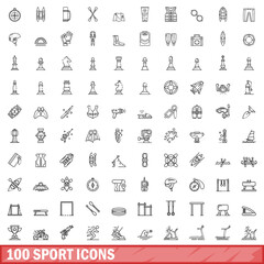 100 sport icons set, outline style