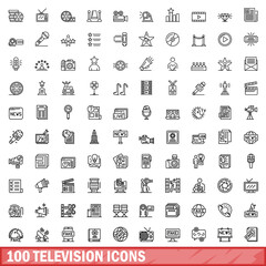 100 television icons set, outline style