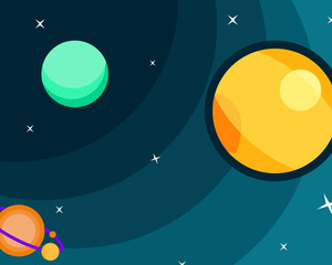Flat design: space and planet concept. Cute template with planets and Stars in space. Cartoon vector style for your design.