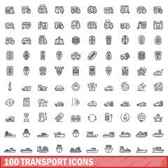 Fototapeta premium 100 transport icons set, outline style