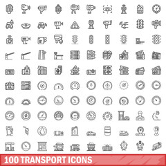 100 transport icons set, outline style