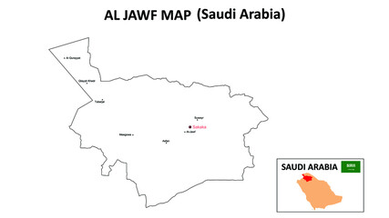 Al Jawf Map. Al Jawf Map of Saudi Arabia with white background and all states names.