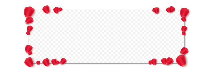 Vector rose petals PNG. Rose petals around the banner. Place for text, festive banner. Red petals. Holiday, Valentine's Day, png.