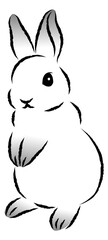二本足で立ち上がっているウサギ 絵筆で描いた墨絵風のお洒落なイラスト 手描きのアナログ風 ベクター 