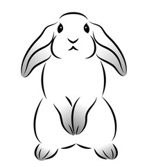 二本足で立ち上がっているウサギ 絵筆で描いた墨絵風のお洒落なイラスト 手描きのアナログ風 ベクター