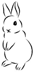 二本足で立ち上がっているウサギ 絵筆で描いた墨絵風のお洒落なイラスト 手描きのアナログ風 ベクター 