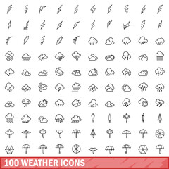 100 weather icons set, outline style