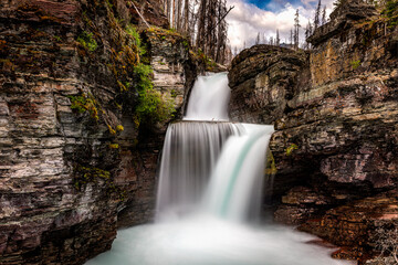 The Saint Mary Falls in the US Glacier National Park, Montana