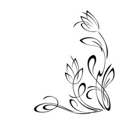 decorative corner design with stylized flowers, leaves and curls. graphic decor