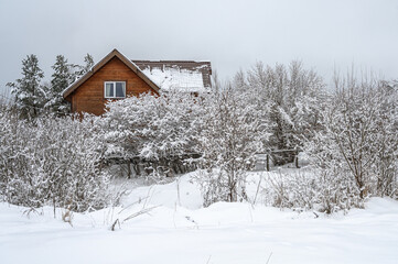 Winter landscape, snow-covered village, peace and quiet