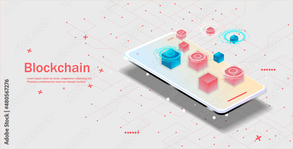 Poster blockchain. illustration of the concept of blockchain mining abstract background of digital cryptocu