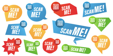 Scan qr code frames collection. Scan me signs. Vector set isolated on white.