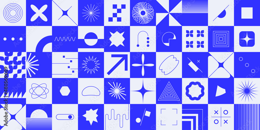 Poster geometric shapes. minimalistic swiss elements bauhaus brutalism style, abstract block forms. vector 