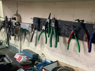 A set of screwdrivers in a car workshop. Work in a car service.