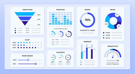 Dashboard graph chart. Financial analytics admin panel with graphic and chart, progress bar and statistic info. Vector business presentation