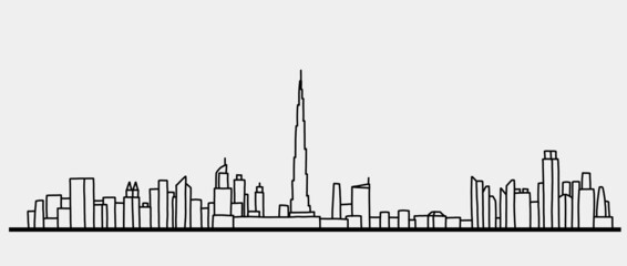 Obraz premium modern cityscape skyline outline doodle drawing on white background.