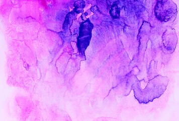 Lilac-blue watercolor background. Transparent lines and spots. Paint leaks and ombre effects....