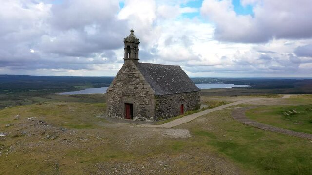 aerial view on the chapel Saint Michel on the Mont Dol in Brittany
