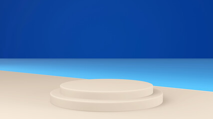 3D Illustration Rendering Summer Beach Minimal Cosmetic Beauty Geometric Shapes podium on the floor Platforms for product presentation Mockup Background Banner Abstract Composition in Modern Design