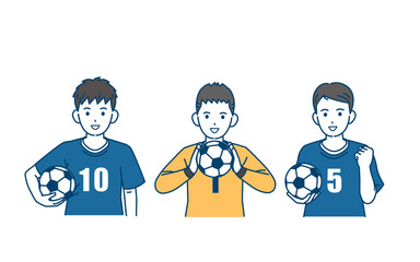 サッカー　部活　スポーツ　男子　中高生　上半身　イラスト © SENRYU