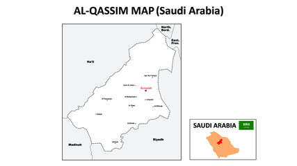 Al-Qassim map. Political map of Al-Qassim. Al-Qassim Map of Saudi Arabia with white color.