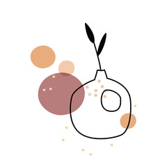 Simple boho style vector illustration. Home flower in circle vase with abstract shapes.