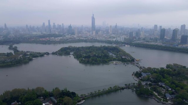 aerial photography of nanjing city architecture skyline