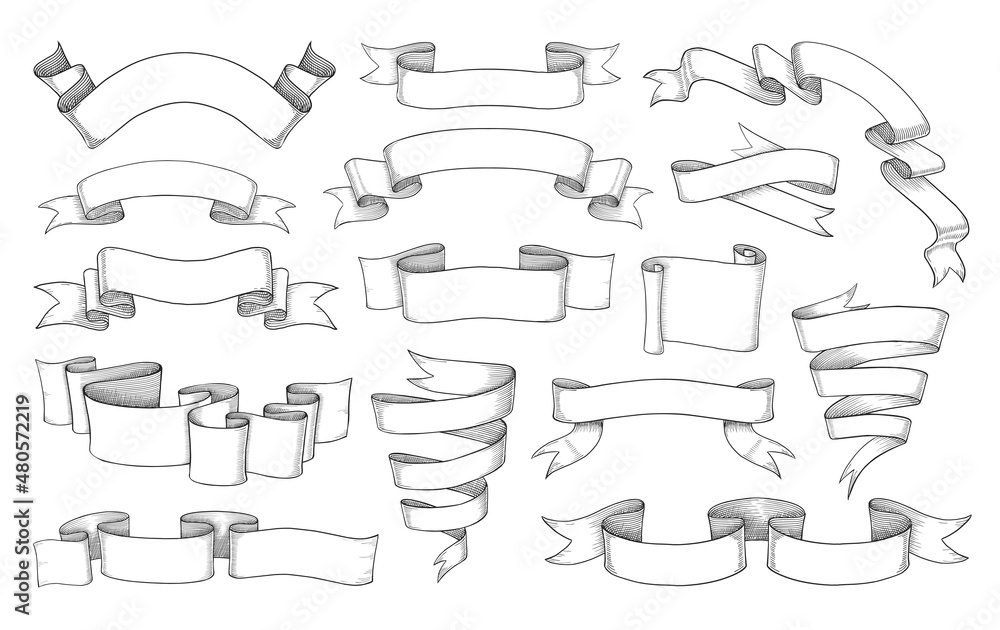 Poster vintage banner. scroll ribbon sketch. retro antique decorative element for books and stickers. hand 