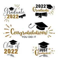 Graduation congratulations at school, university or college . Trendy calligraphy golden glitter inscription