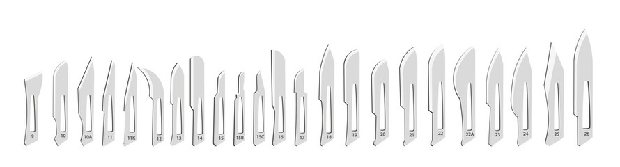 Surgical Blades. Differents types of  replaceable-blade for a surgical scalpel. 
