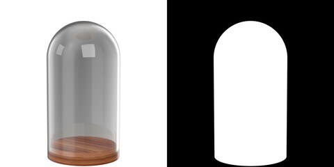 3D rendering illustration of a glass dome with a wooden base