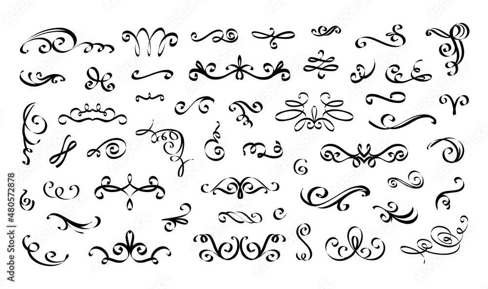 Poster swirl wedding ornament. calligraphy flourish vintage outline elements. typography border line. black
