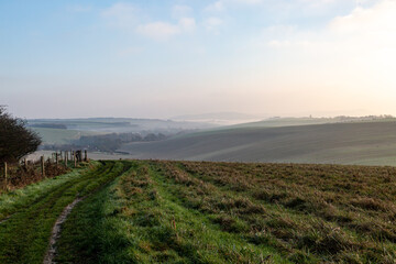 A Rural Sussex Landscape on a Misty Winters Day