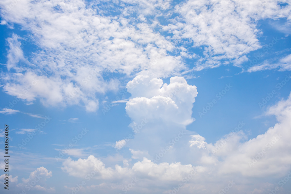 Wall mural blue sky with small white clouds for background usage.