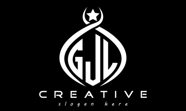 GJL three letters monogram curved oval initial logo design, geometric minimalist modern business shape creative logo, vector template