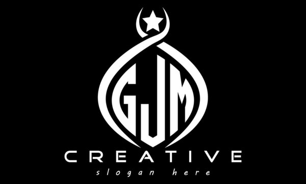 GJM three letters monogram curved oval initial logo design, geometric minimalist modern business shape creative logo, vector template
