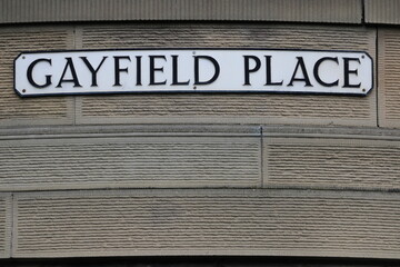 street name sign for gayfield place in edinburgh scotland