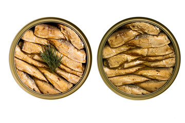 jar with sprats isolated on white background
