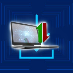 3d rendering Laptop with apload download arrow