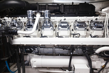 Marine engine installed inside a luxury yacht.