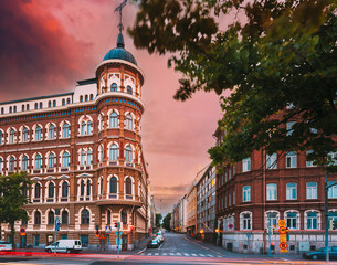 Fototapeta premium HELSINKI, FINLAND. Evening view of Kirkkokatu street in Helsinki. Evening view of Kirkkokatu street in Helsinki, Finland.