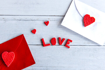 Valentine's day concept, love letter on wooden table.
