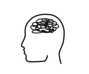 Human brain and head on a white background. Thoughts are confused. Symbol. Vector illustration.