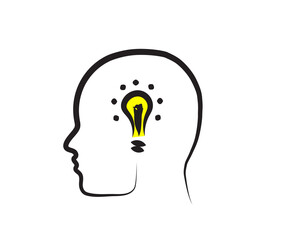 Glowing light bulb in the head. Idea Symbol. Vector illustration.